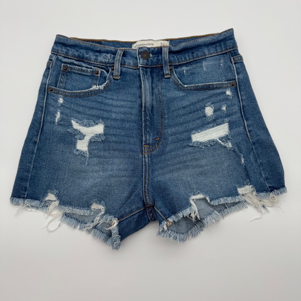 Abercrombie & Fitch Womens High Rise Distressed Denim Shorts Blue Size 24 00